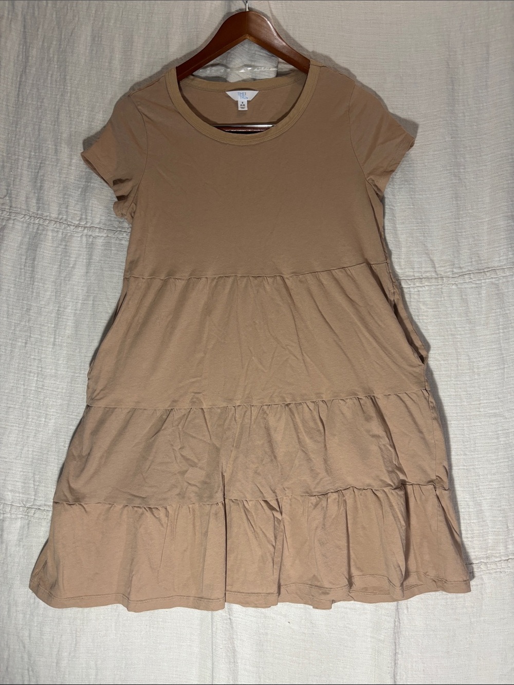 Time and Tru Tan Tiered Midi Dress 100% Cotton